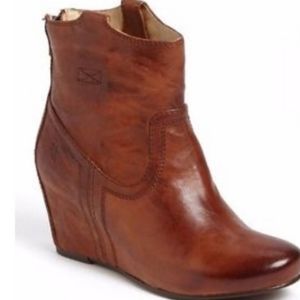 Frye Carson Leather Wedge Bootie in Cognac